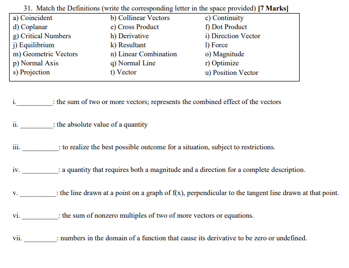 Solved 31. Match the Definitions (write the corresponding | Chegg.com