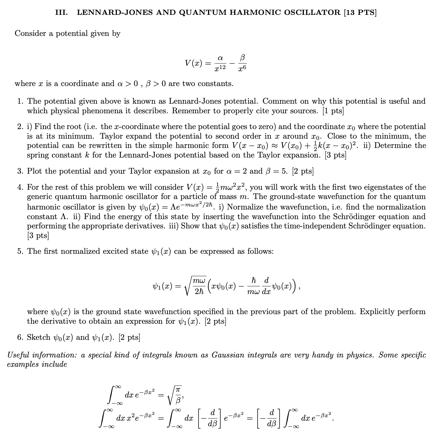 Solved Iii Lennard Jones And Quantum Harmonic Oscillator