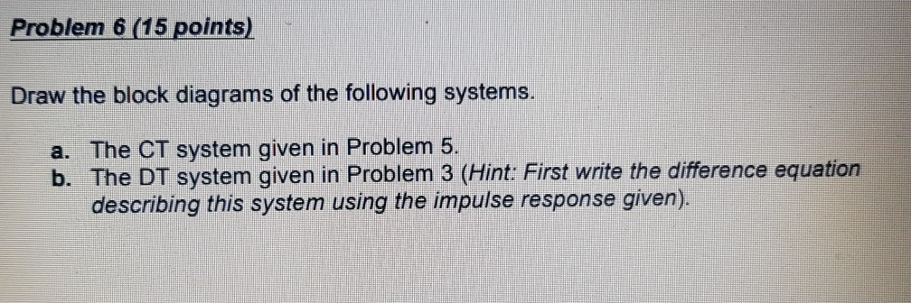 Solved Problem 6 (15 points) Draw the block diagrams of the | Chegg.com