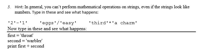 Solved 5. Hint: In general, you can't perform mathematical | Chegg.com