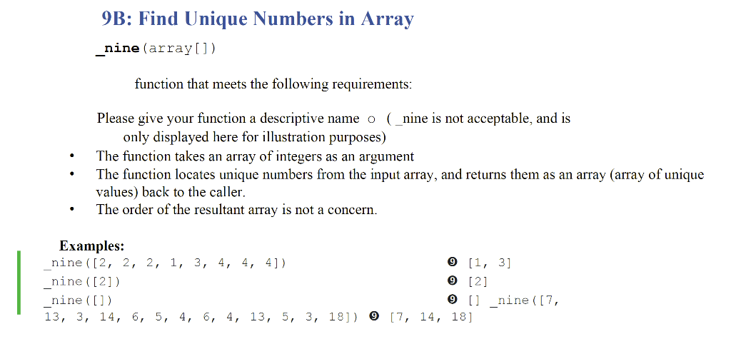 Solved 9B: Find Unique Numbers in Array _nine (array[]) | Chegg.com