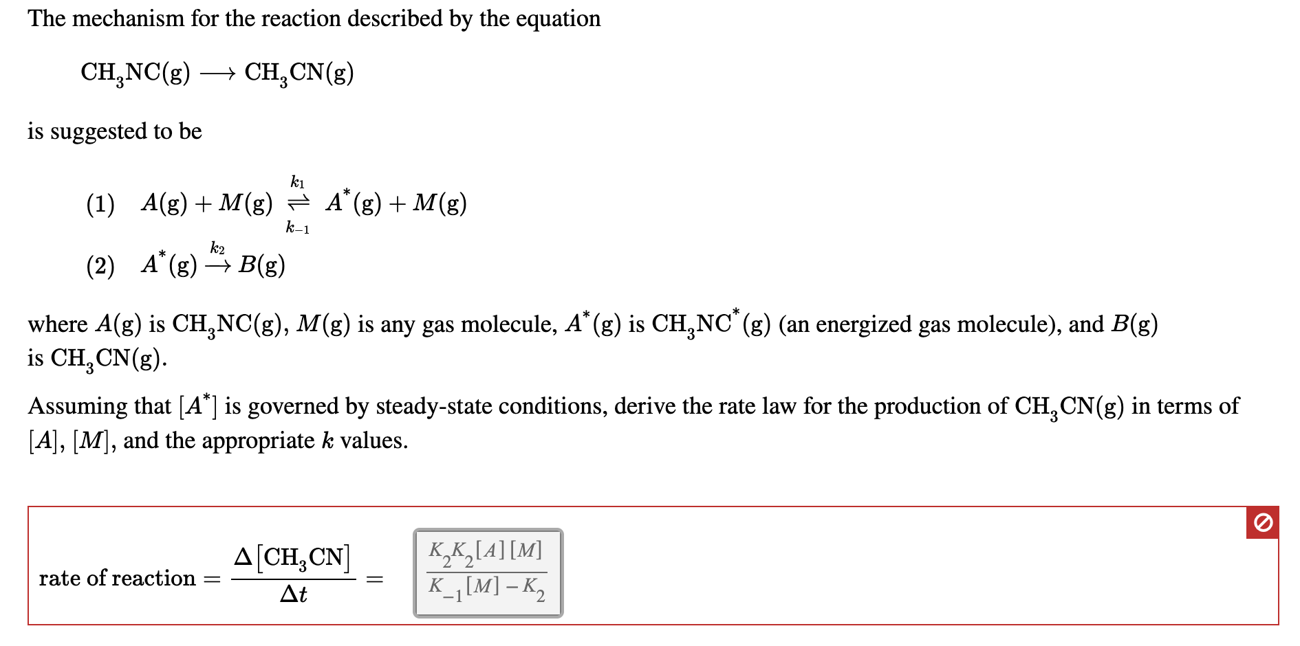The Mechanism For The Reaction Described By The Eq Chegg Com