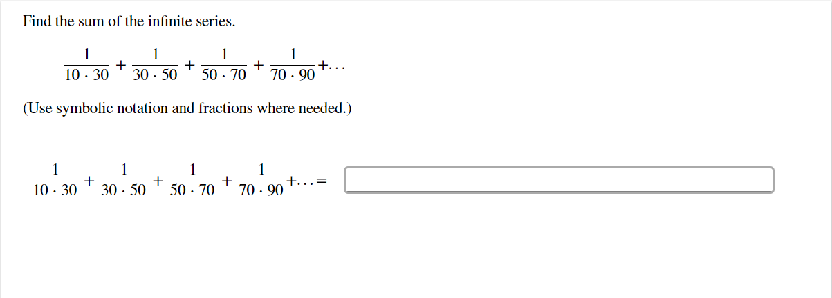 Solved Find the sum of the infinite series. 11 10.30 + 30.50 | Chegg.com