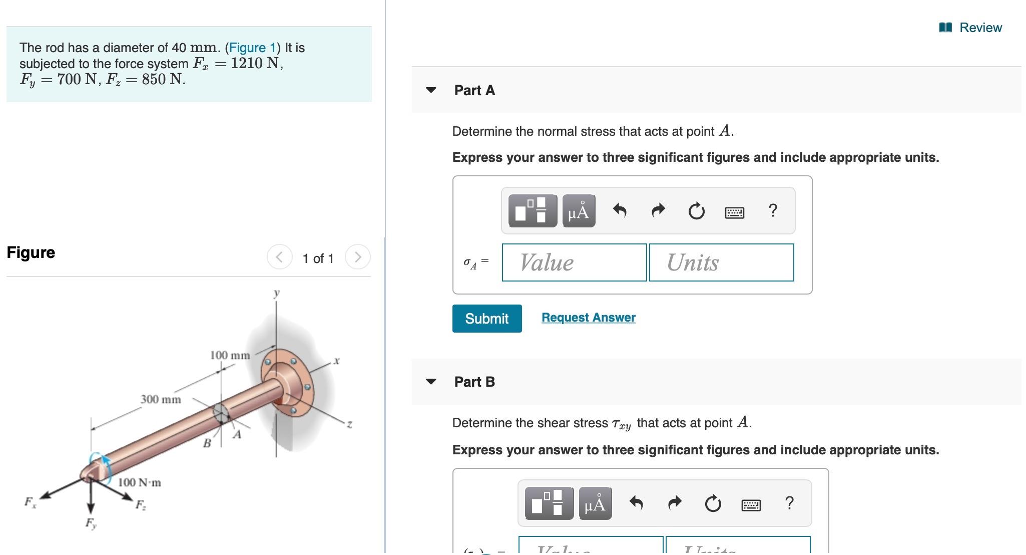 Solved Review The rod has a diameter of 40 mm. (Figure 1) It | Chegg.com