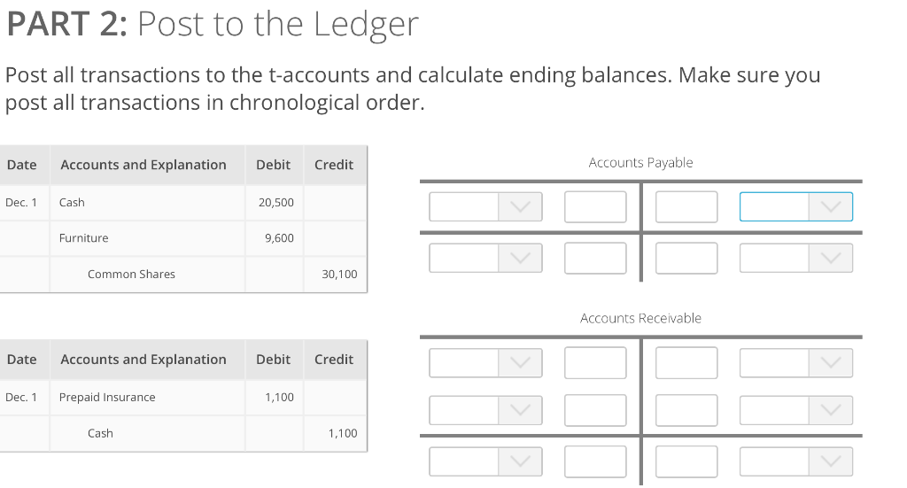 Solved PART 2: Post to the Ledger Post all transactions to | Chegg.com