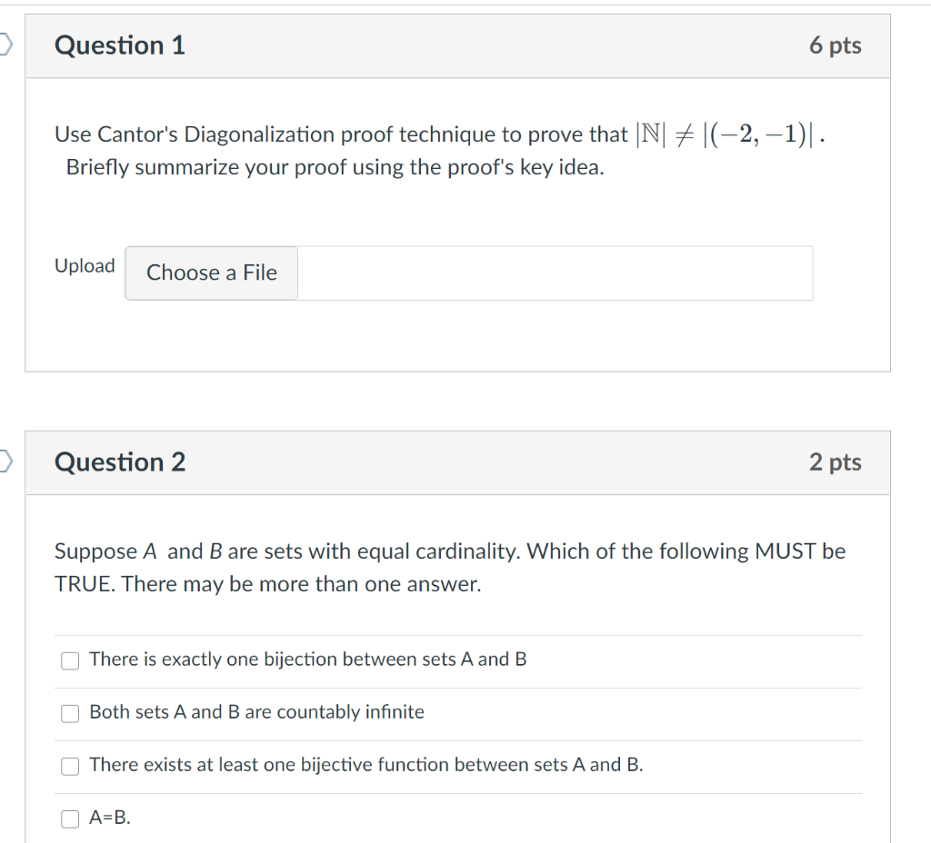 Solved > Question 1 6 pts Use Cantor's Diagonalization proof | Chegg.com