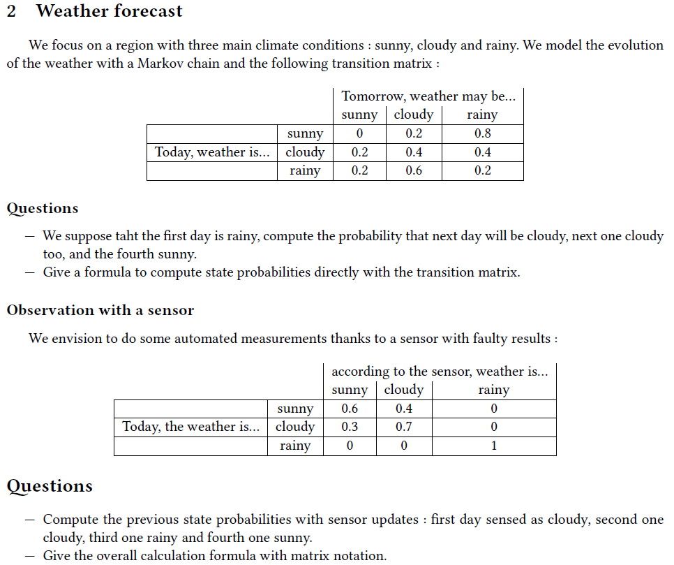 Solved 2 Weather forecast We focus on a region with three | Chegg.com