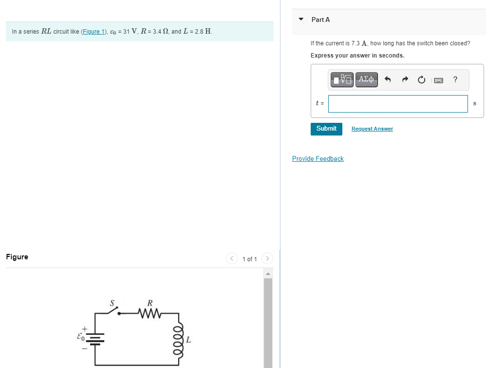 Solved In a series RL circuit like ,ε0=31 V,R=3.4Ω, and | Chegg.com
