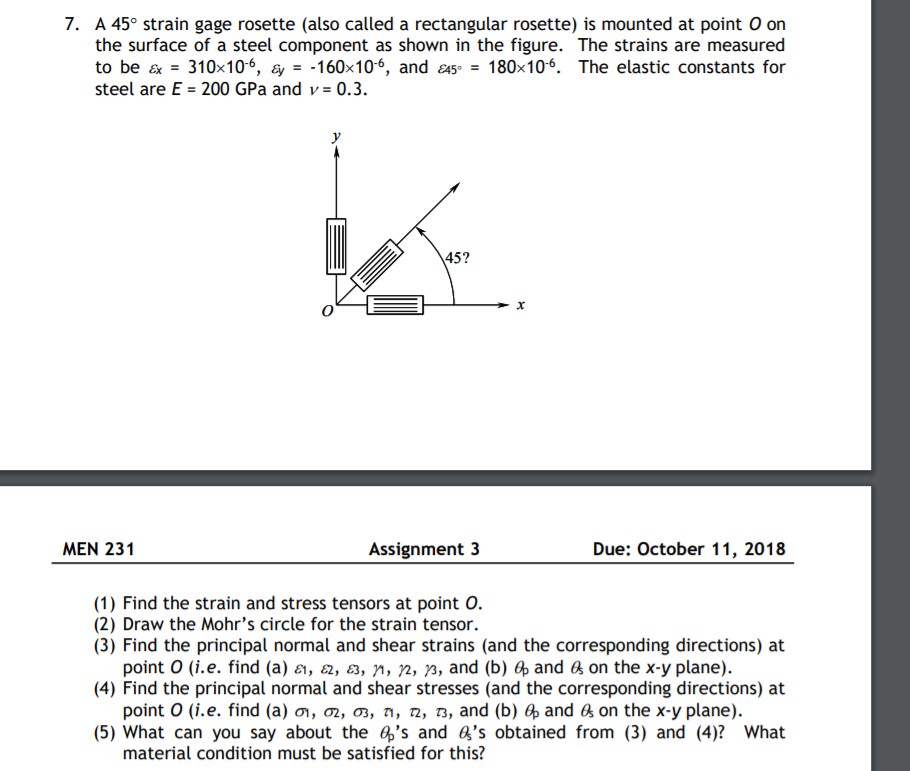 Solved 7. A 45° strain gage rosette (also called a | Chegg.com