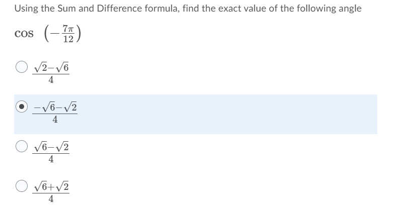 Solved Using the Sum and Difference formula, find the exact | Chegg.com