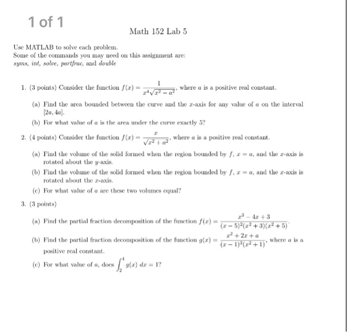 Solved 1 of 1 math 152 lab 5 use matlab to solve cach chegg