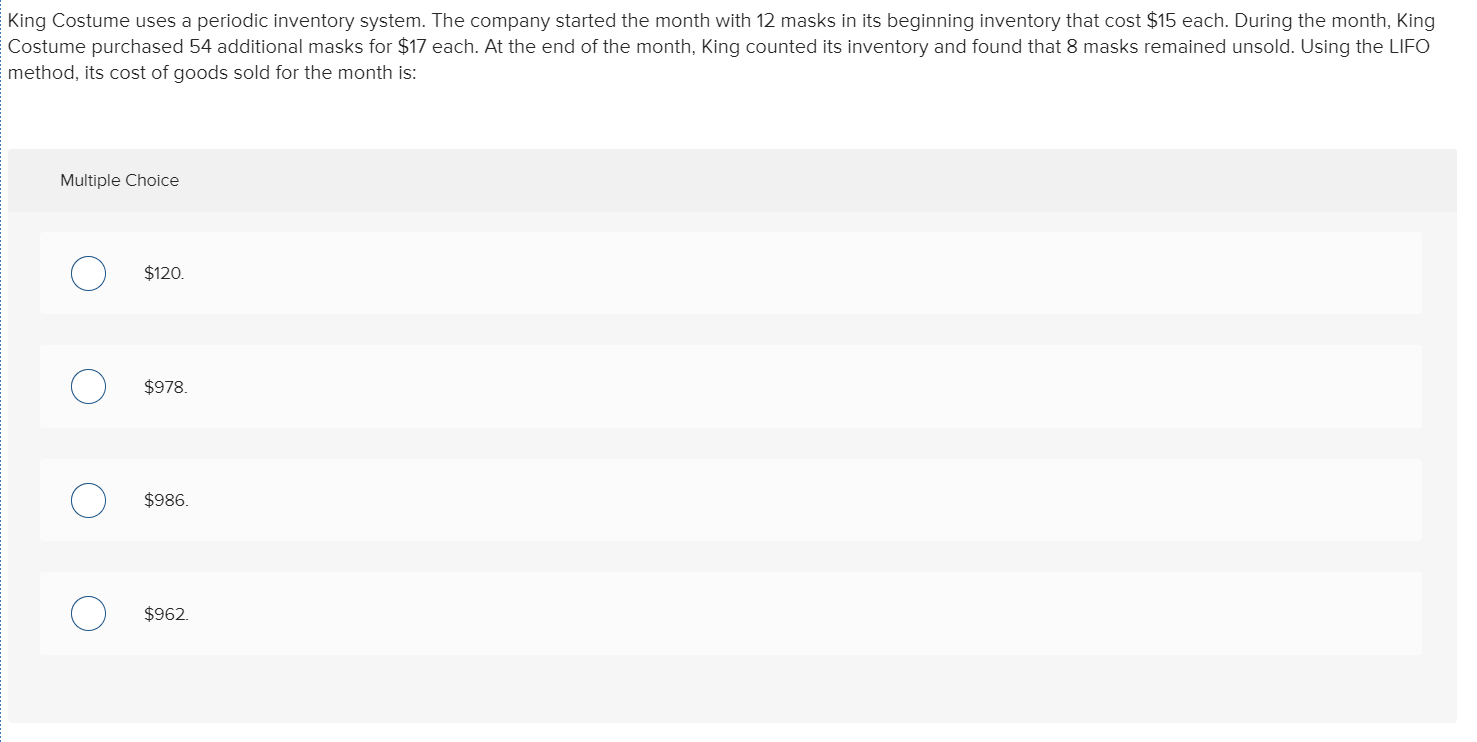 Solved King Costume Uses A Periodic Inventory System The Chegg Com