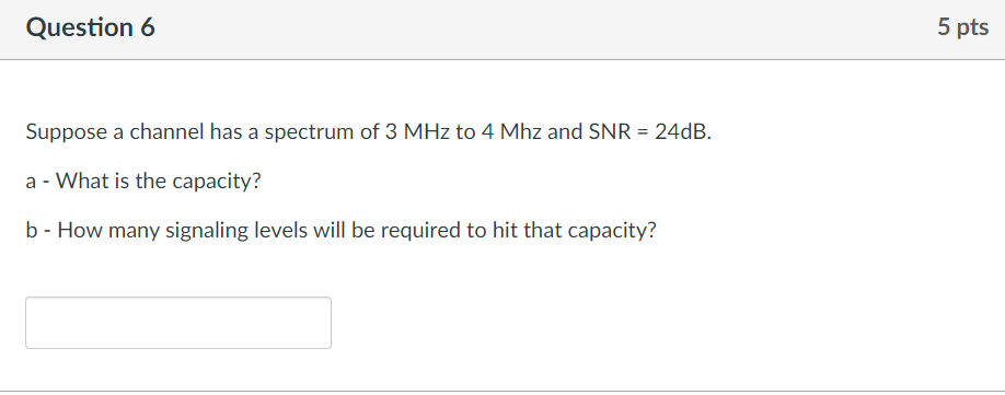 Solved Question 6 Suppose A Channel Has A Spectrum Of 3 MHz | Chegg.com