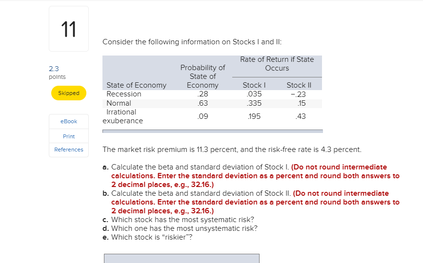 Solved Consider The Following Information On Stocks I And | Chegg.com