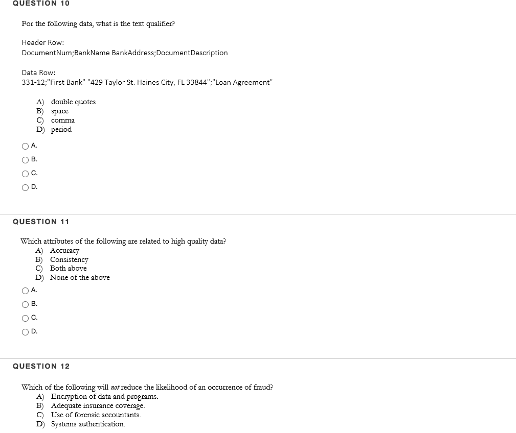 Solved QUESTION 10 For the following data, what is the text