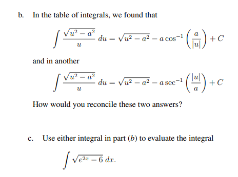 Solved B. In The Table Of Integrals, We Found That | Chegg.com