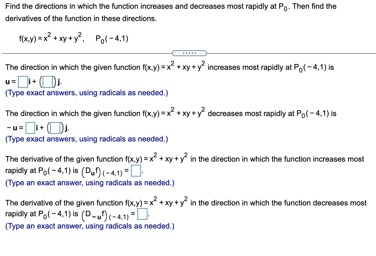 Solved Find the directions in which the function increases | Chegg.com