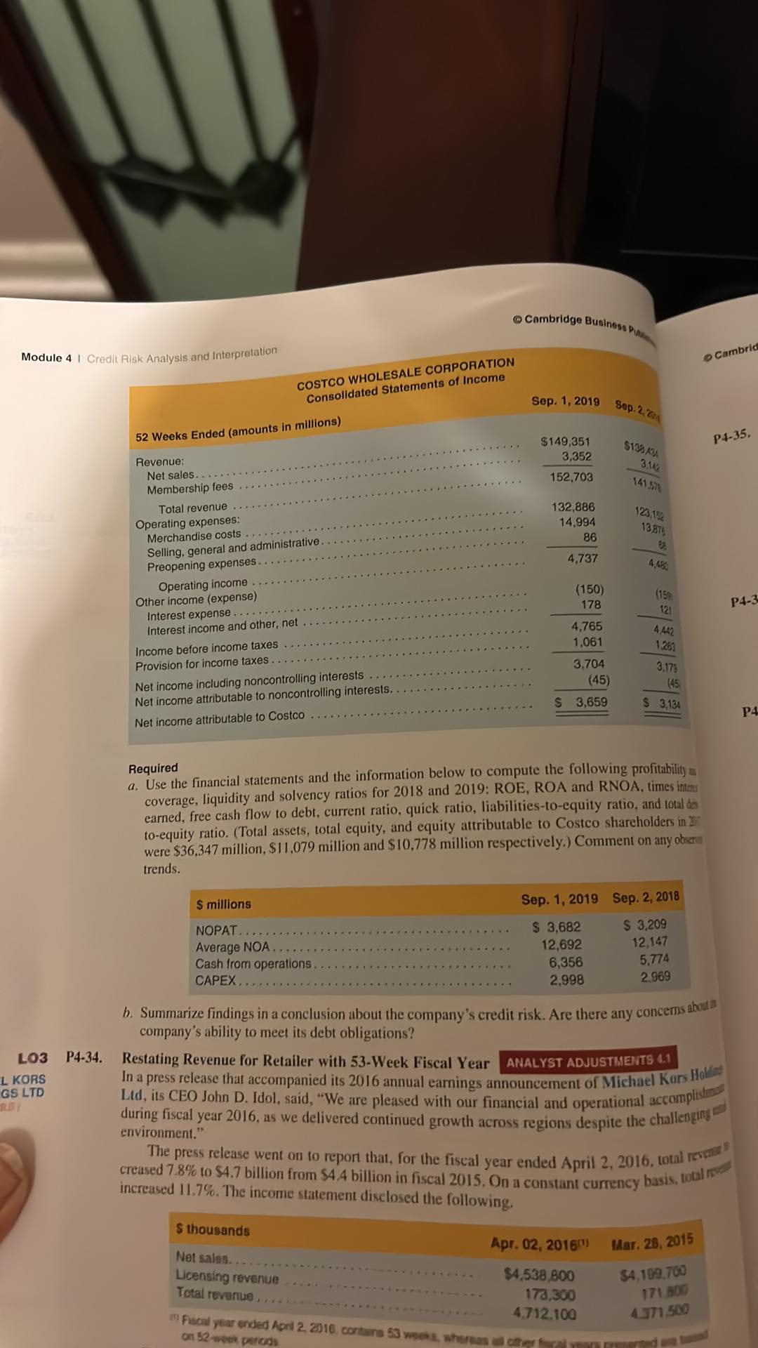 Solved P4 33 Financial Statement Information For Costco