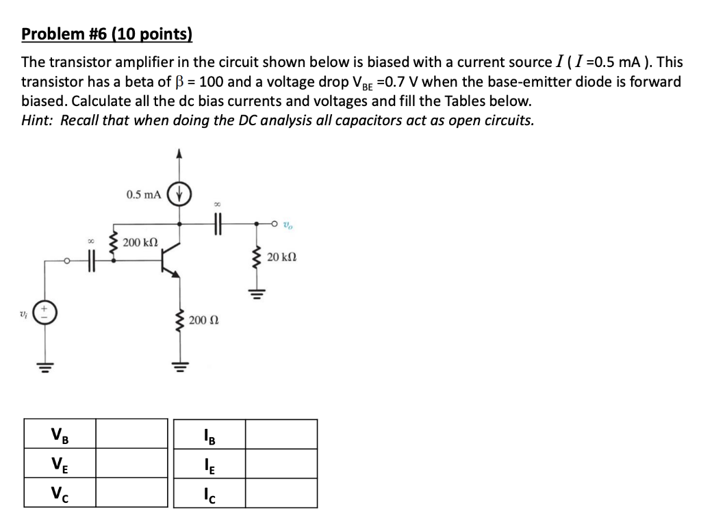 Solved Problem #6 (10 points) The transistor amplifier in | Chegg.com