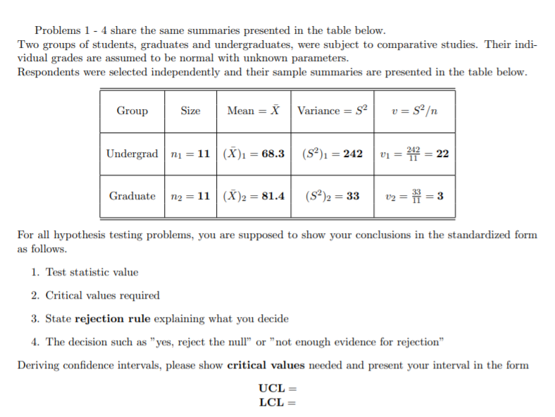 Solved Problems 1 - 4 share the same summaries presented in | Chegg.com