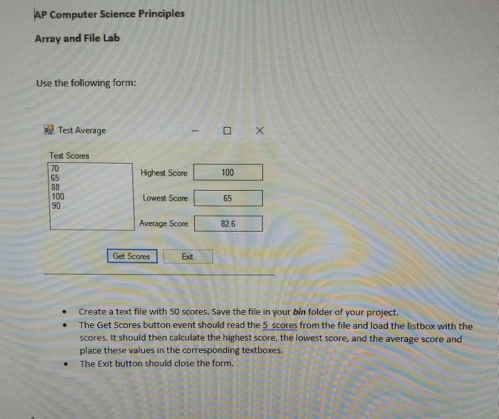 Solved AP Computer Science Principles Array and File Lab Use | Chegg.com