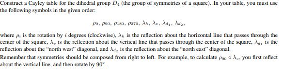 Solved Construct a Cayley table for the dihedral group D4 | Chegg.com