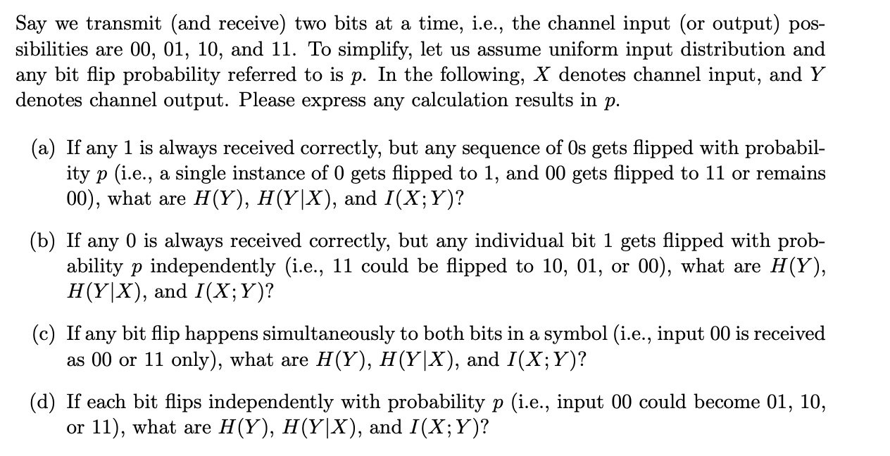 Say We Transmit And Receive Two Bits At A Time Chegg Com