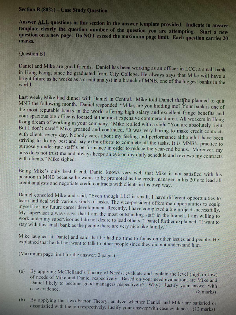 Solved Section B 80 Case Study Question Answer All Q