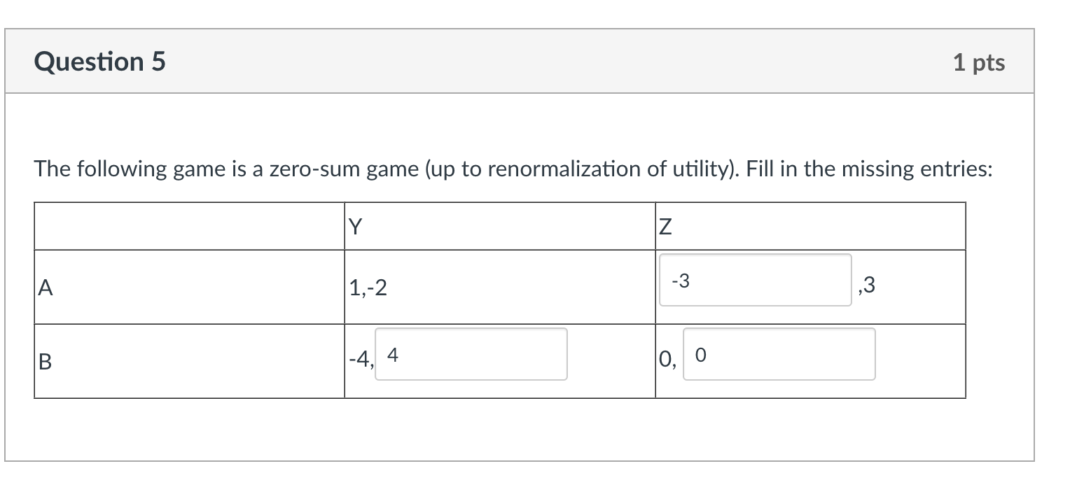 Solved The following game is a zerosum game (up to