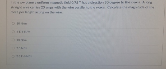 Solved in the x-y plane a uniform magnetic field 0.75 T has | Chegg.com
