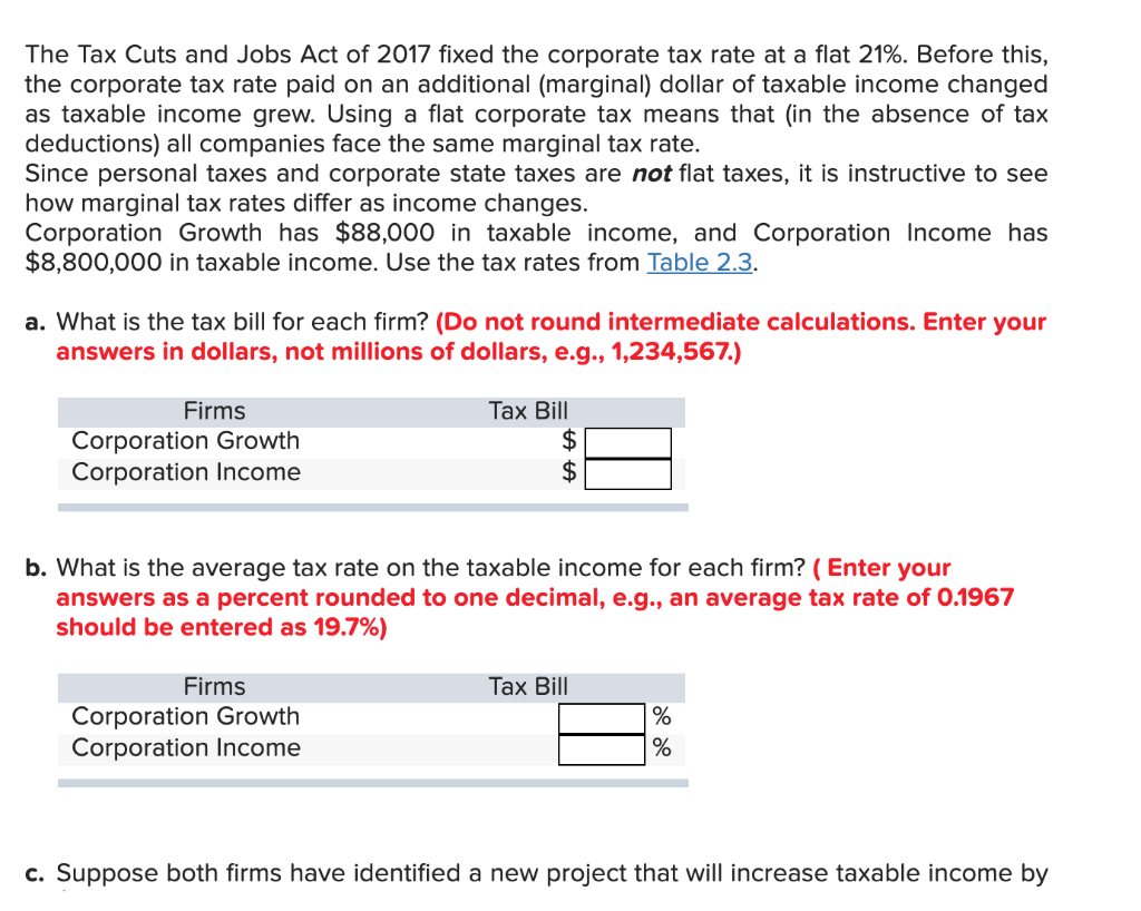 Solved The Tax Cuts and Jobs Act of 2017 fixed the corporate | Chegg.com