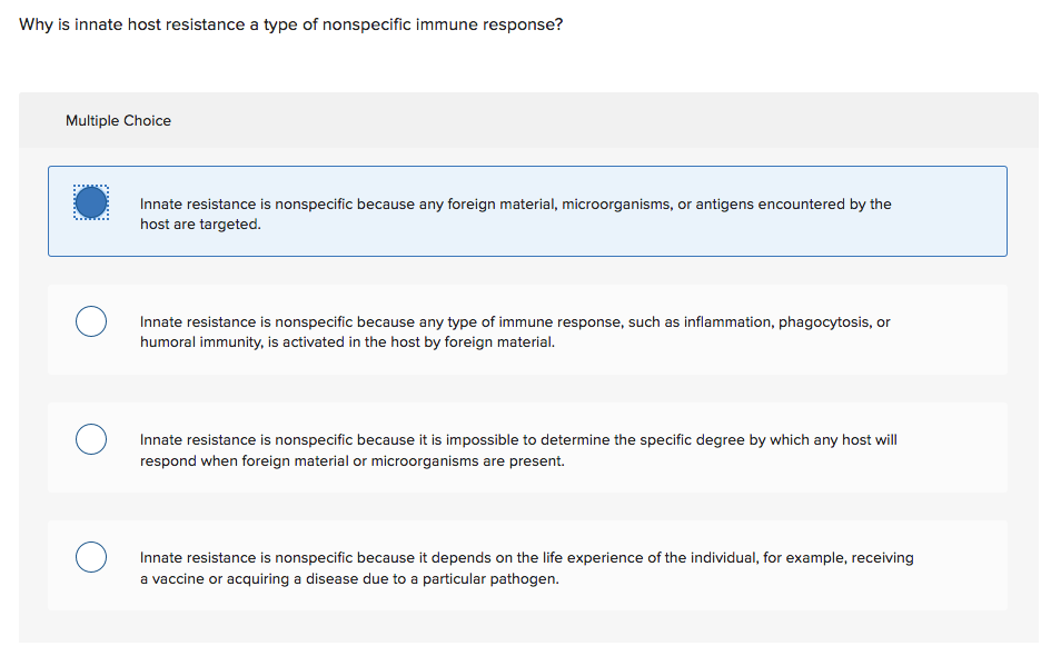 Solved Why is innate host resistance a type of nonspecific | Chegg.com