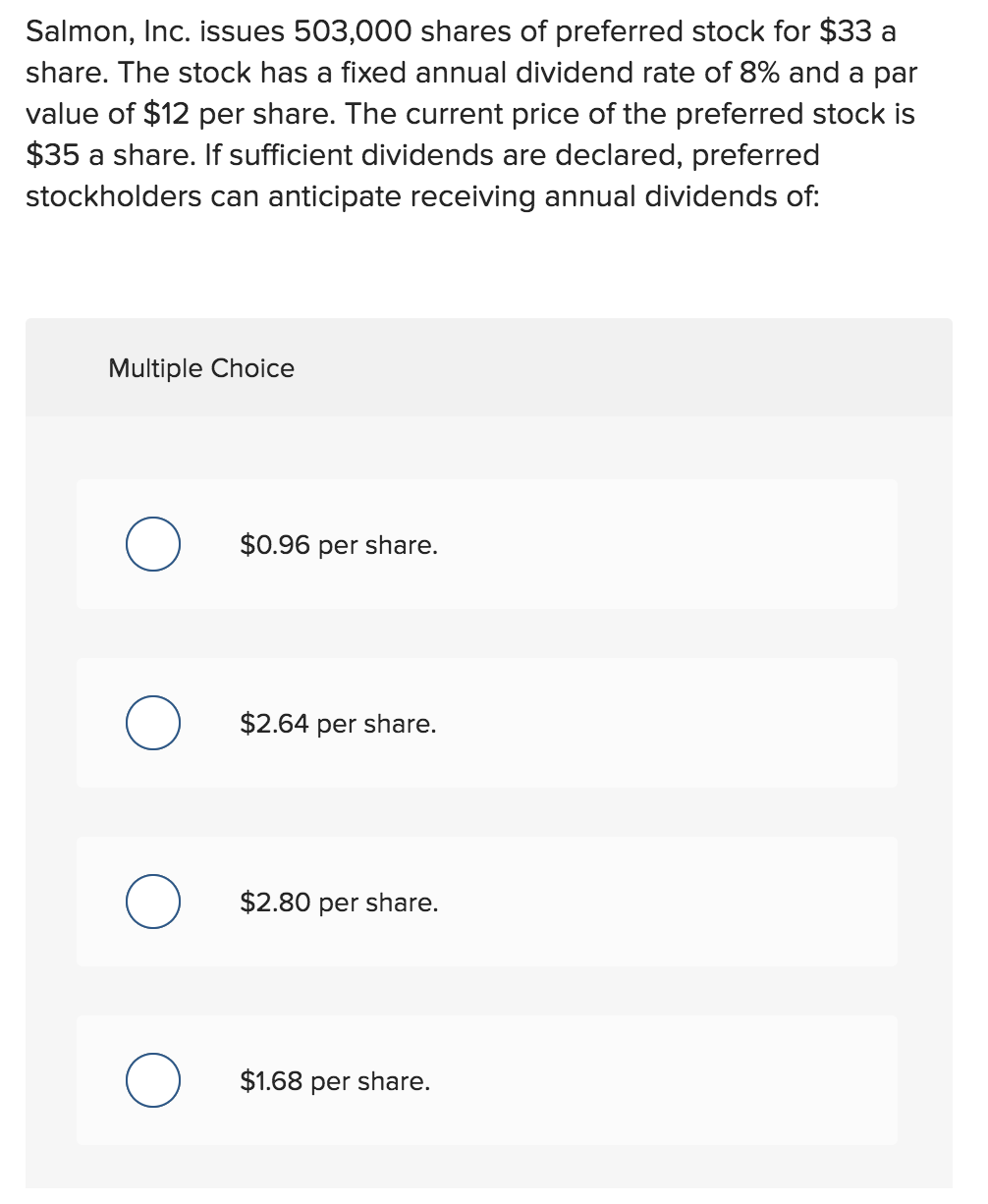 Solved Salmon, Inc. Issues 503,000 Shares Of Preferred Stock | Chegg.com