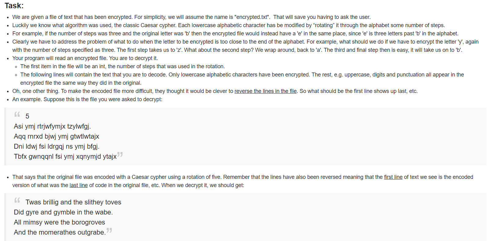 Solved Task: • We are given a file of text that has been | Chegg.com