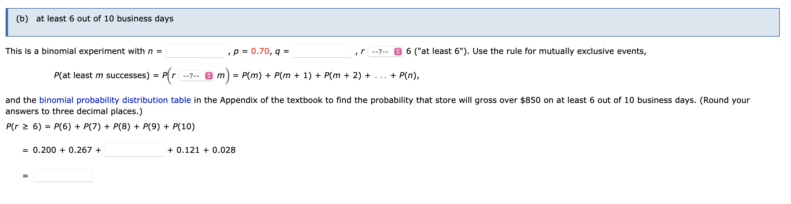 Solved Using the binomial probability distribution table to | Chegg.com