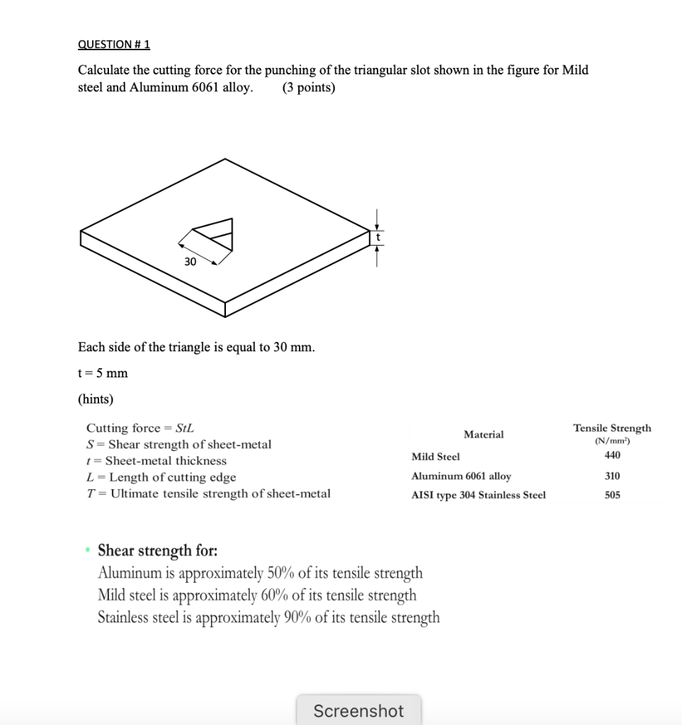Solved QUESTION 1 Calculate the cutting force for the