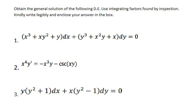 Solved Obtain The General Solution Of The Following D E Use Chegg Com