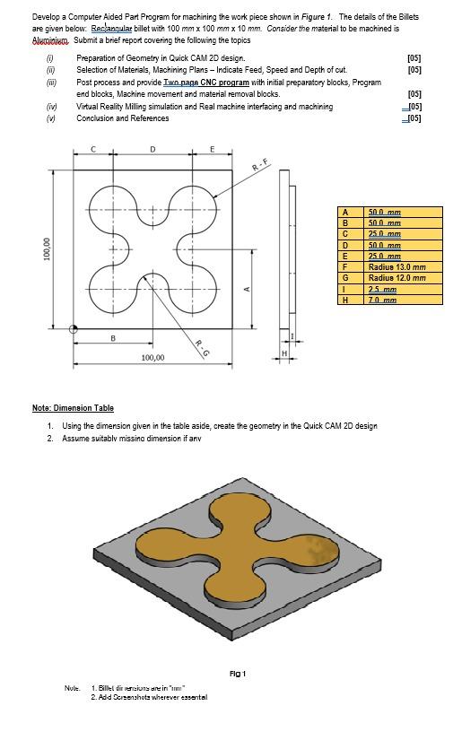 Solved Develop a Computer Aided Part Program for machining | Chegg.com