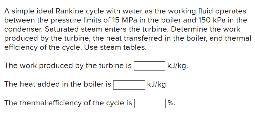 Solved A simple ideal Rankine cycle with water as the | Chegg.com
