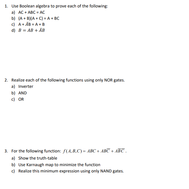 Solved 1. Use Boolean Algebra To Prove Each Of The | Chegg.com