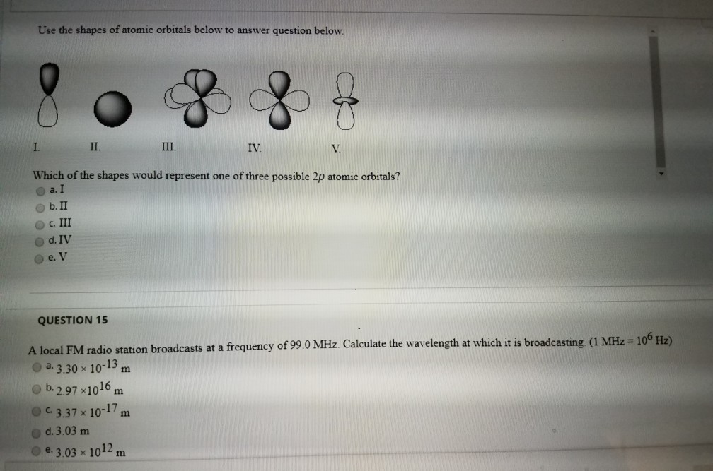 Solved Use the shapes of atomic orbitals below to answer | Chegg.com