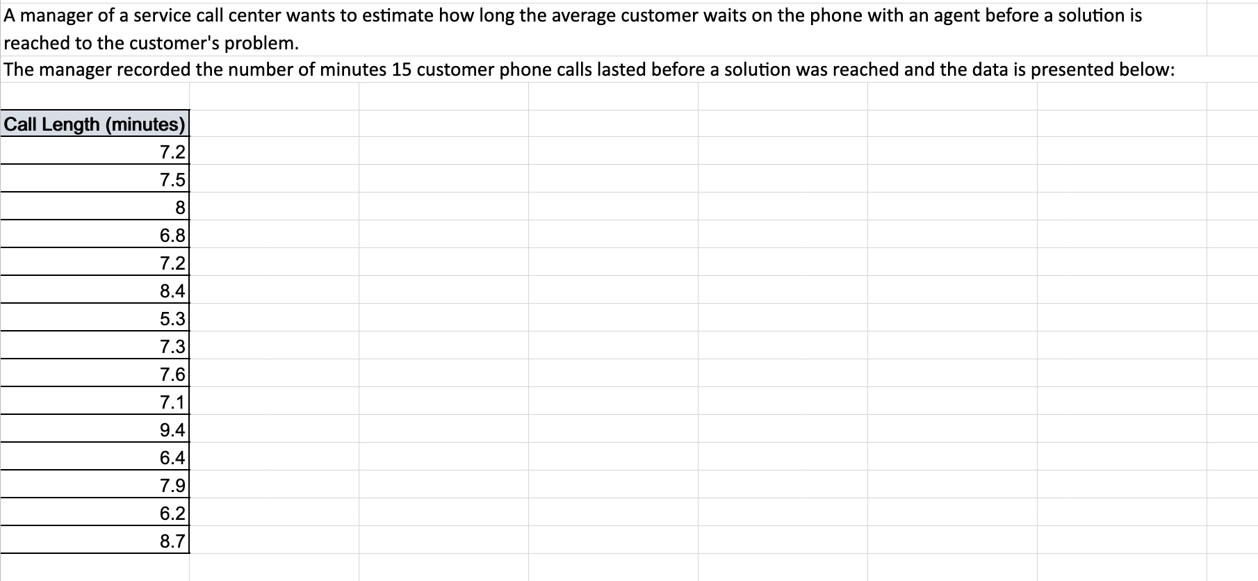 Solved A manager of a service call center wants to estimate | Chegg.com