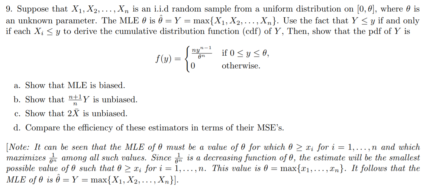 Solved 9 Suppose That X1 X2 Is An I I D Random Chegg Com