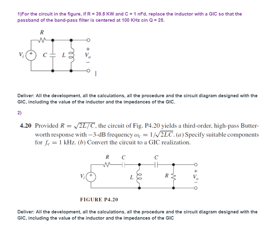 1)For the circuit in the figure, if R = 39.8 KW and C | Chegg.com