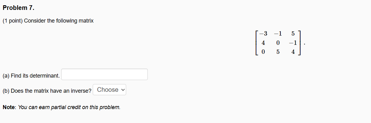 Solved (1 Point) Consider The Following Matrix | Chegg.com