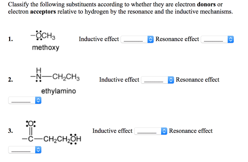 Classify the following substituents according to
