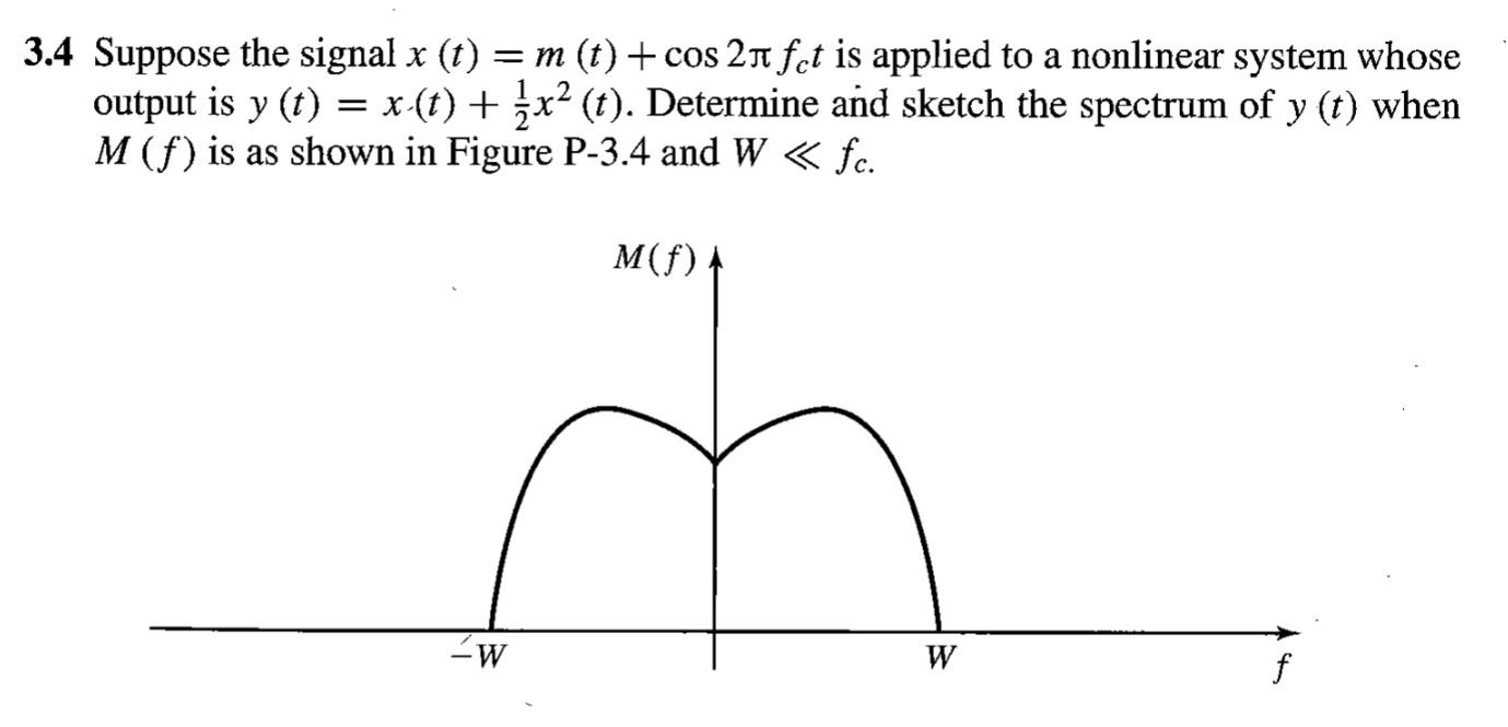 Solved 3.4 Suppose the signal x(t)=m(t)+cos2πfct is applied