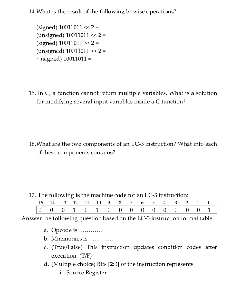 Solved 14.What Is The Result Of The Following Bitwise | Chegg.com