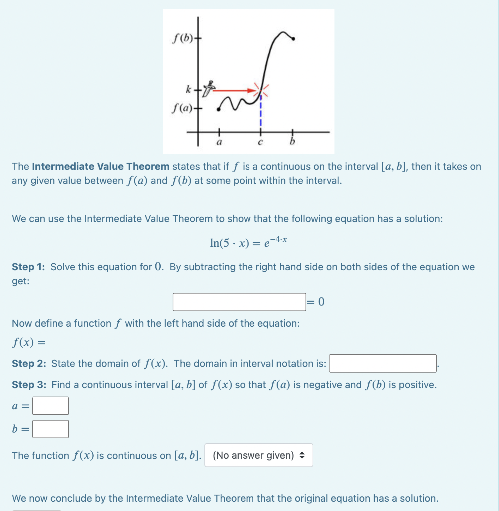Solved The Intermediate Value Theorem states that if 𝑓f is | Chegg.com