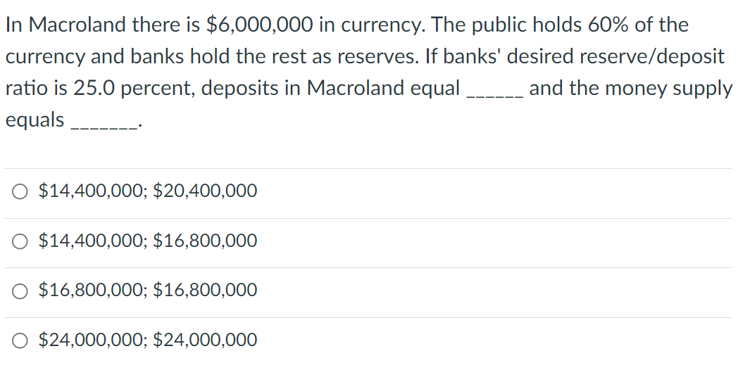 Solved In Macroland there is 6,000,000 in currency. The